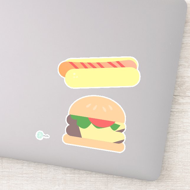 Pegatina Perro caliente Guay con franjas y hamburguesa (Detalle)