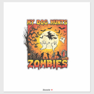 Pegatina Perro Caza Zombies Halloween Fantasmas Bruja Luna