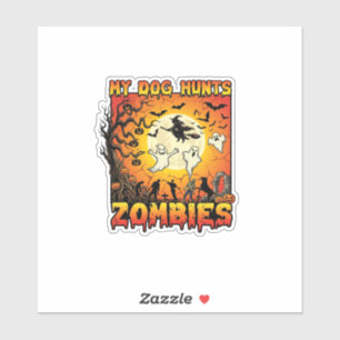 Pegatina Perro Caza Zombies Halloween Fantasmas Bruja Luna