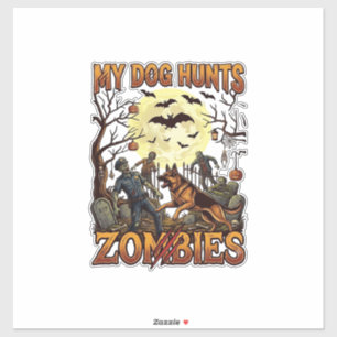 Pegatina Perro Caza Zombies Halloween Pastor Alemán Luna_1
