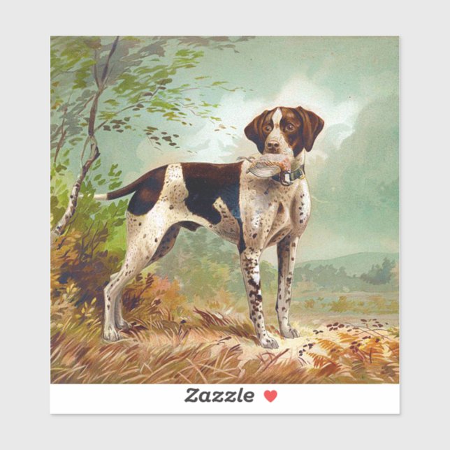 Pegatina Perro cazador con pájaro en la boca (Hoja)