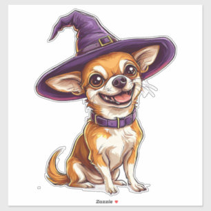 Pegatina Perro Chihuahua con sombrero de mago púrpura en Ha