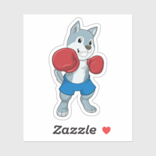 Pegatina Perro como boxeador con guantes de boxeo