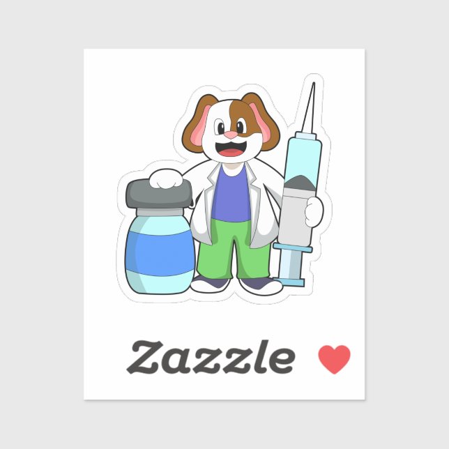 Pegatina Perro como Médica con jeringas (Hoja)