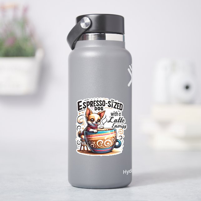 Pegatina Perro con leche de espresso con energía lata (hidrofrasco)
