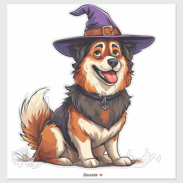 Pegatina Perro con sombrero de mago morado en Halloween (Hoja)
