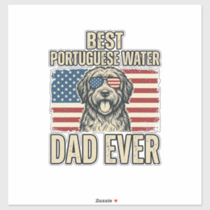 Pegatina Perro de Agua Portugués Papá Patriótico Vintage