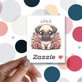 Pegatina Perro de cachorro de pug lindo personalizado