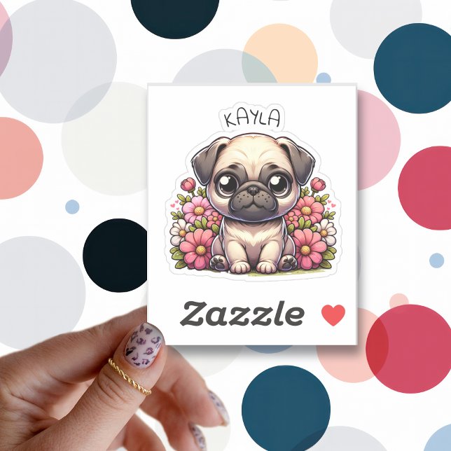 Pegatina Perro de cachorro de pug lindo personalizado (Subido por el creador)