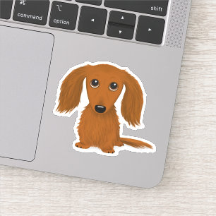Pegatina Perro de dibujos animados de Dachshund rojo y de p