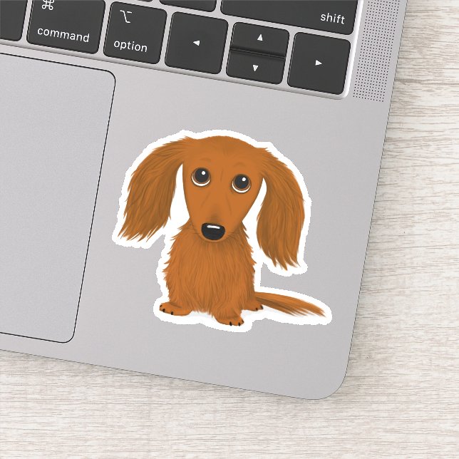 Pegatina Perro de dibujos animados de Dachshund rojo y de p (Detalle)