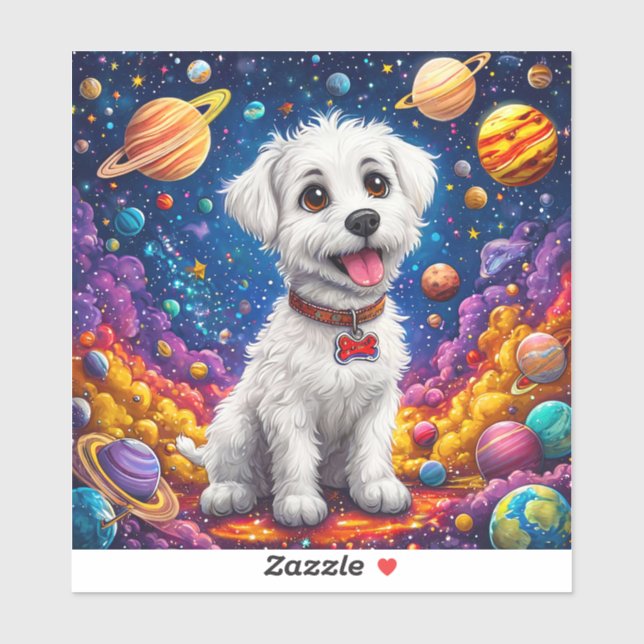 Pegatina Perro de dibujos animados lindo en el espacio (Hoja)
