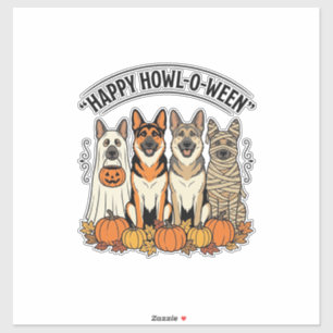 Pegatina Perro de Halloween Feliz Howl-O-Ween Vintage Pasto