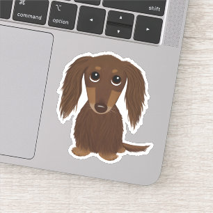 Pegatina Perro de la caricatura de Dachshund con chocolate 
