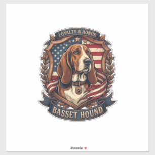 Pegatina Perro de lealtad Basset Hound Bandera americana Es