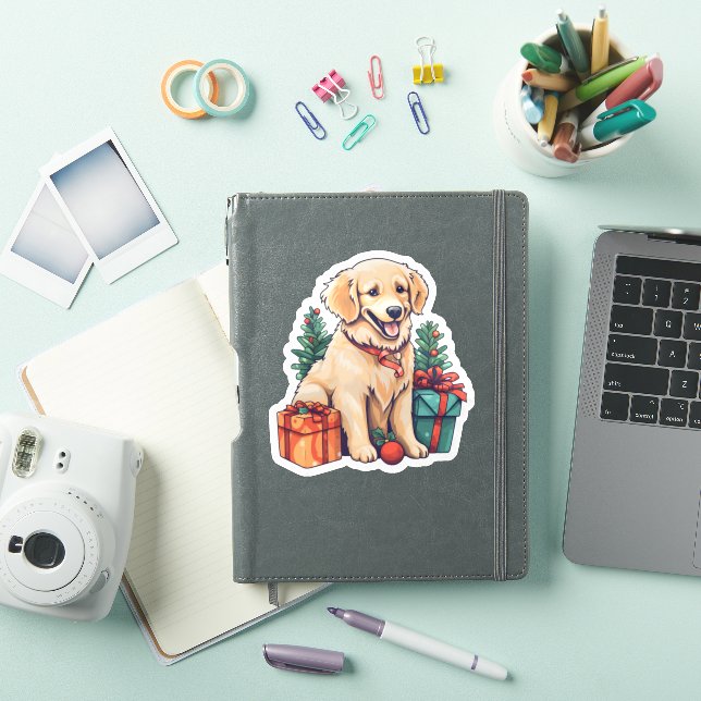 Pegatina Perro de Navidad Retriever Dorado Festivo (Funda para iPad)