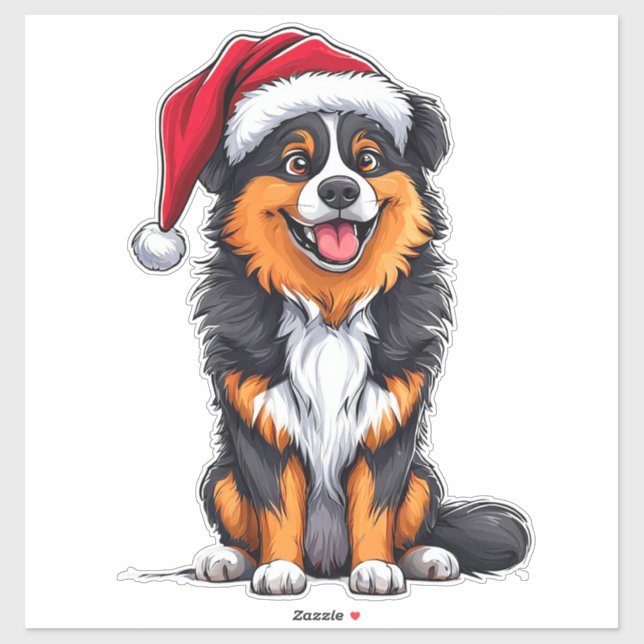 Pegatina Perro de Navidad Sombrero de Santa Fiesta Amantes  (Hoja)