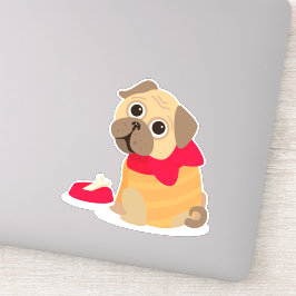 Pegatina Perro de pug lindo de vuelta al arte escolar