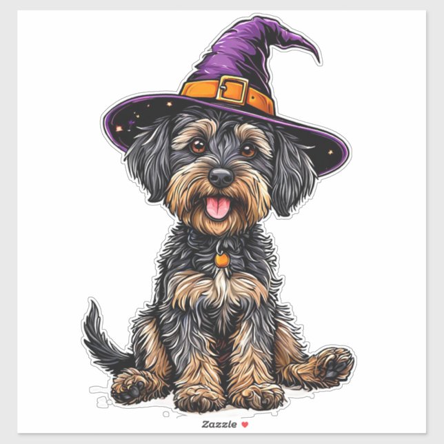 Pegatina Perro divertido de Halloween con disfraz de sombre (Hoja)