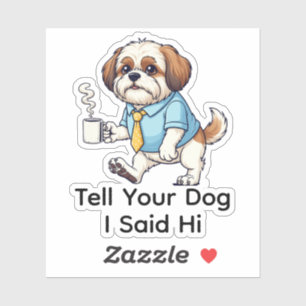 Pegatina Perro divertido Shih Tzu traje de negocios café