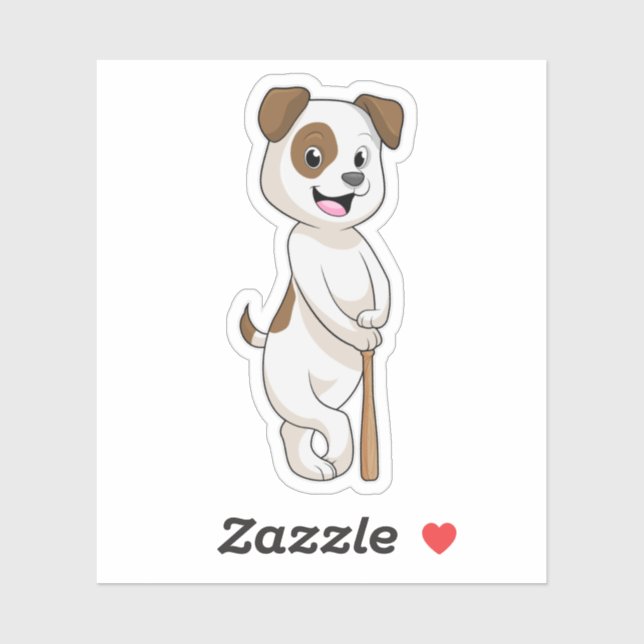 Pegatina Perro en el béisbol con bate de béisbol (Hoja)