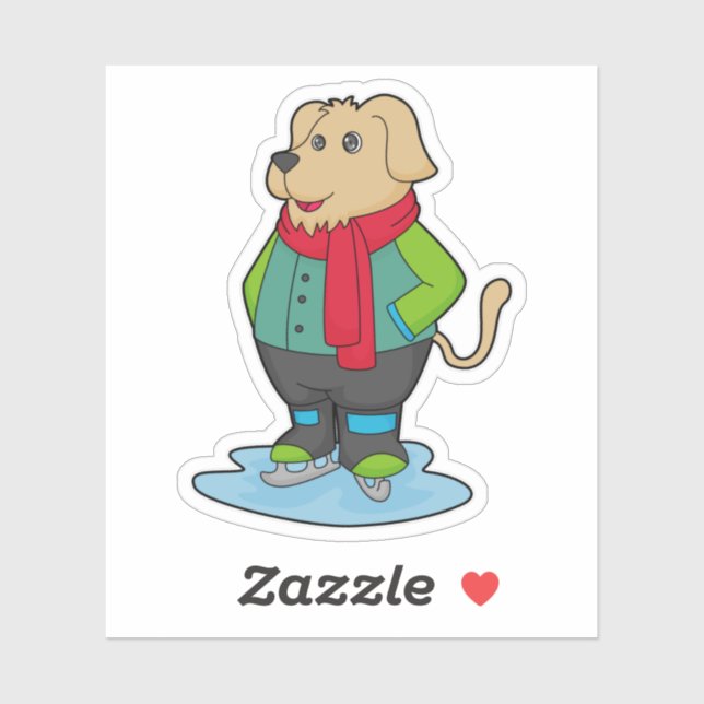 Pegatina Perro en patinaje sobre hielo con patines de hielo (Hoja)