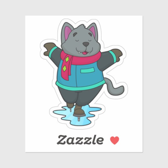 Pegatina Perro en patinaje sobre hielo con patines de hielo (Hoja)