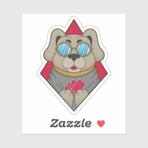 Pegatina Perro en Poker con tarjetas de póker