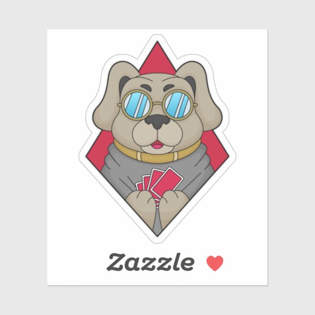 Pegatina Perro en Poker con tarjetas de póker (Hoja)