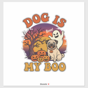 Pegatina Perro Es Boo Halloween Pug Fantasma Calabazas_1