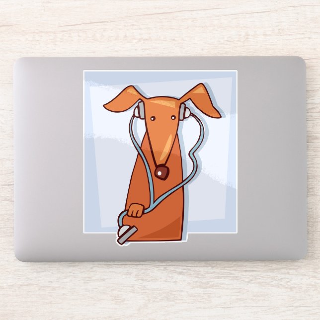 Pegatina Perro escuchando música graciosa Auriculares (Subido por el creador)