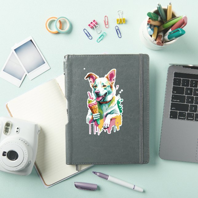 Pegatina Perro feliz comiendo un helado (Funda para iPad)