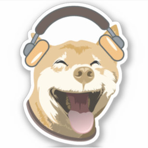 Pegatina Perro gracioso escuchando música