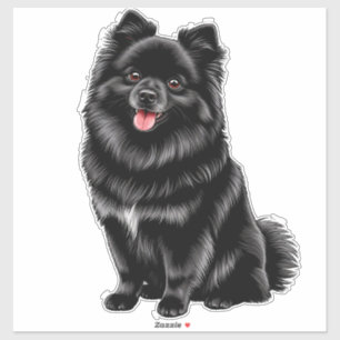 Pegatina Perro kawaii pomerania Spitz japonés negro