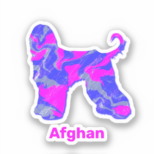Pegatina Perro Lebrel Afgano Hot Pink & Azul (Anverso)