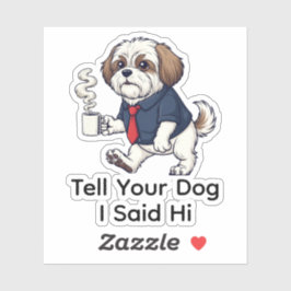 Pegatina Perro Lhasa Apso divertido traje de negocios Café 
