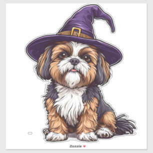 Pegatina Perro Lindo y Espeluznante con Sombrero Mágico Tem
