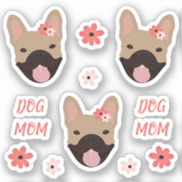 Pegatina Perro Mamá Bulldoges franceses flores sonrientes r