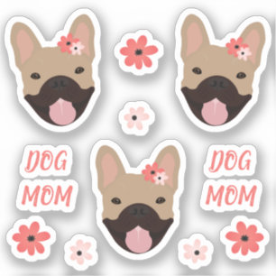 Pegatina Perro Mamá Bulldoges franceses flores sonrientes r
