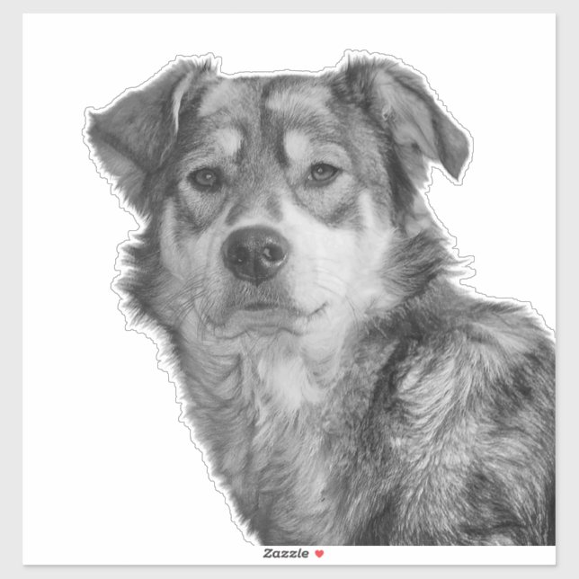 Pegatina Perro mestizo grande monocromo refinado (Hoja)