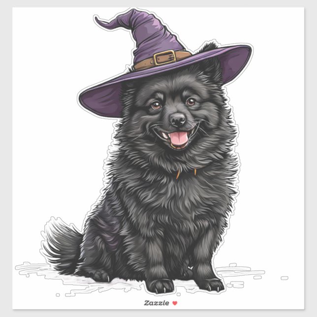 Pegatina Perro Negro con Sombrero de Brujo de Halloween (Hoja)