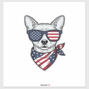 Pegatina Perro Patriótico con Gafas de Sol de Bandera Vecto