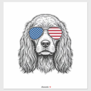 Pegatina Perro Patriótico con Gafas de Sol de Bandera Vinta