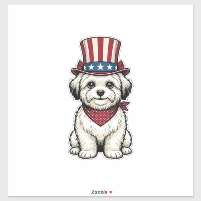 Pegatina Perro Patriótico Diseño Vectorial de Grabado Vinta (Hoja)