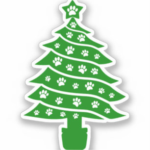 Pegatina Perro Paw Imprimir árbol verde de Navidad