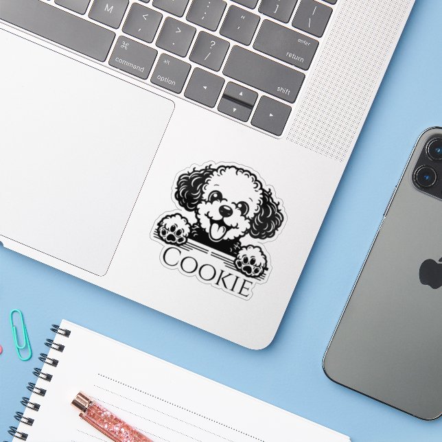 Pegatina Perro Personalizado (Ordenado portátil con iPhone)