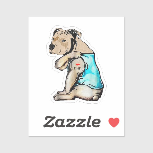 Pegatina Perro Pitbull Amo A Papá Tattoo Familia Funny (Hoja)