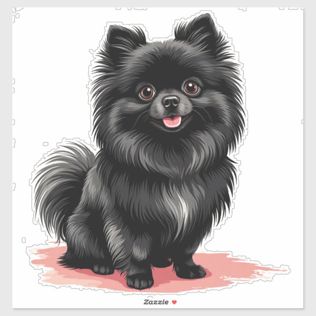 Pegatina Perro Pomerania Negro Encantador (Hoja)