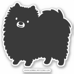 Pegatina Perro pomerano negro lindo   Fluffy Pommie Pom