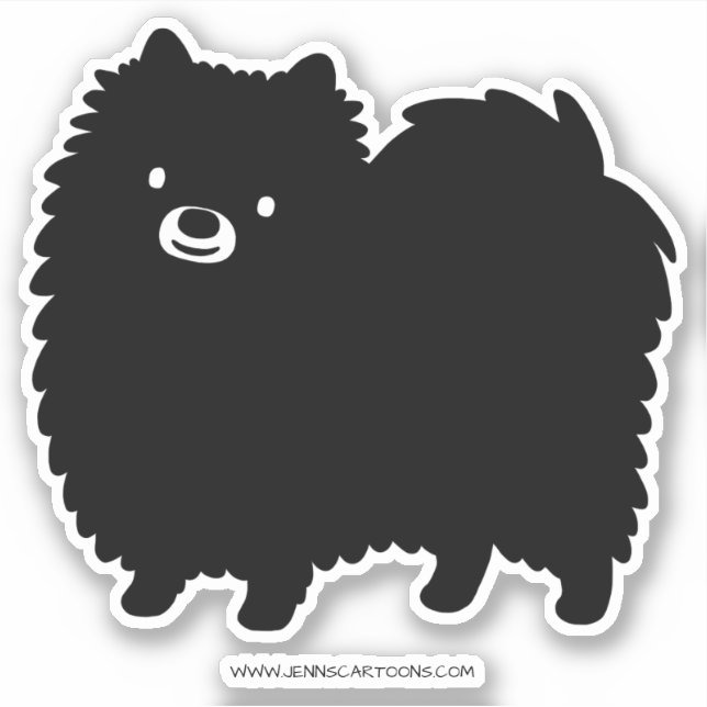 Pegatina Perro pomerano negro lindo | Fluffy Pommie Pom (Anverso)